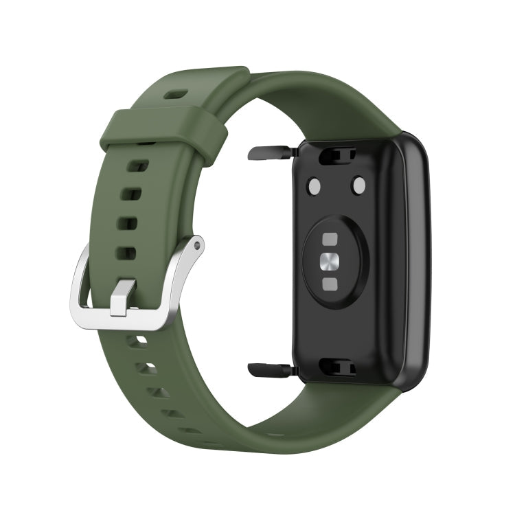 For Huawei Watch Fit Silicone Watch Band with Stainless Steel Buckle(Dark Green)