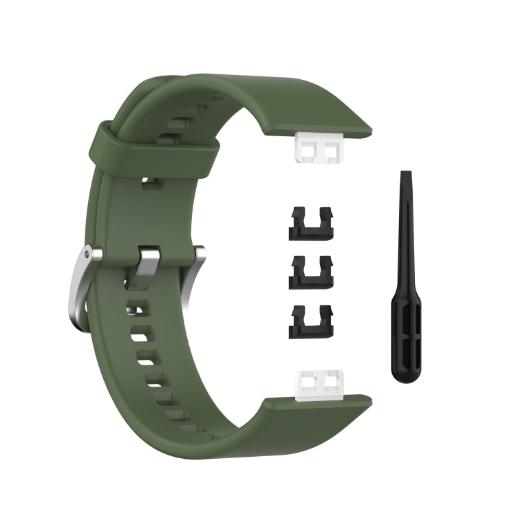 For Huawei Watch Fit Silicone Watch Band with Stainless Steel Buckle(Dark Green)