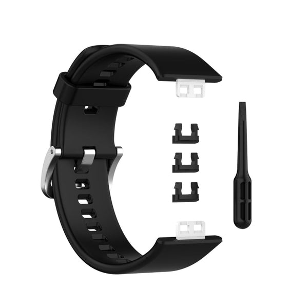 For Huawei Watch Fit Silicone Watch Band with Stainless Steel Buckle(Black)
