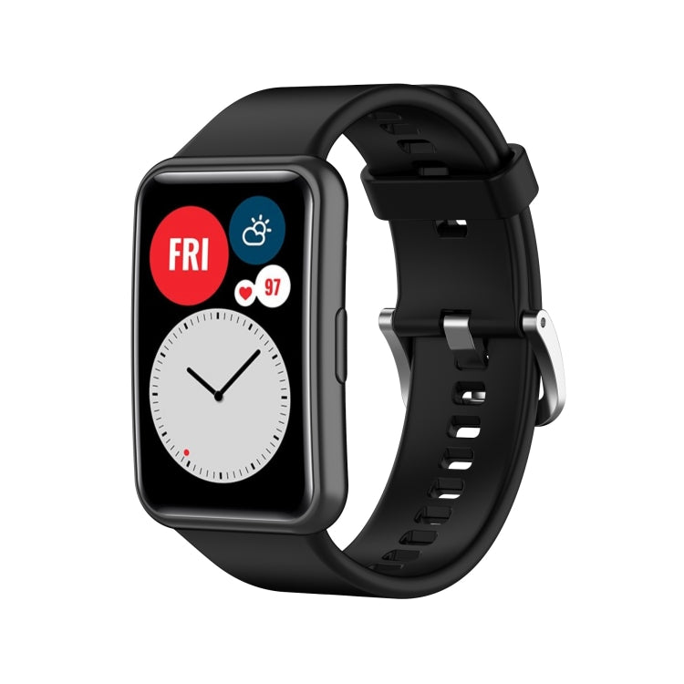 For Huawei Watch Fit Silicone Watch Band with Stainless Steel Buckle(Black)