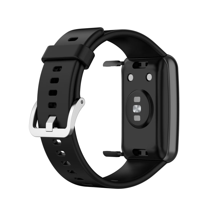 For Huawei Watch Fit Silicone Watch Band with Stainless Steel Buckle(Black)