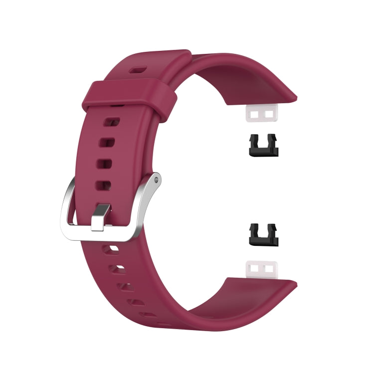 For Huawei Watch Fit Silicone Watch Band with Stainless Steel Buckle(Wine Red)