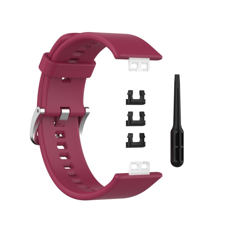 For Huawei Watch Fit Silicone Watch Band with Stainless Steel Buckle(Wine Red)