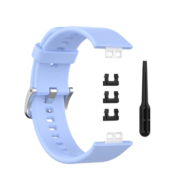 For Huawei Watch Fit Silicone Watch Band with Stainless Steel Buckle(Chrysanthemum Blue)