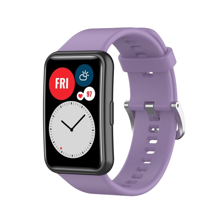 For Huawei Watch Fit Silicone Watch Band with Stainless Steel Buckle(Light Purple)