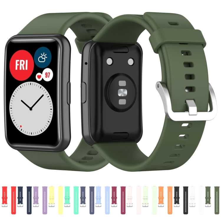 For Huawei Watch Fit Silicone Watch Band with Stainless Steel Buckle(Black)