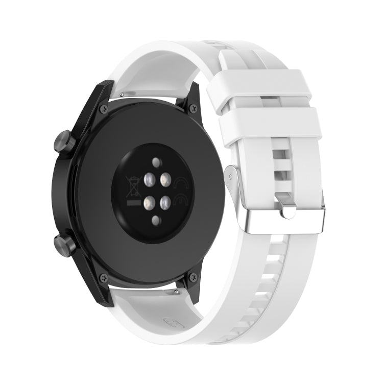 For Huawei Watch GT 2 46mm Silicone Watch Band with Silver Buckle(White)