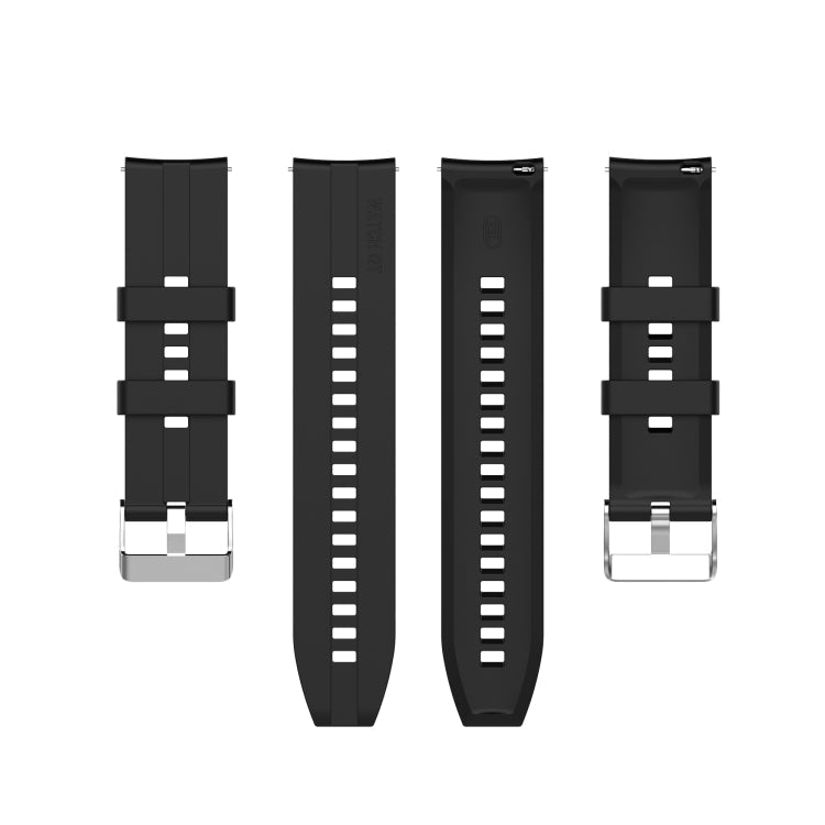 For Huawei Watch GT 2 46mm Silicone Watch Band with Silver Buckle(Black)