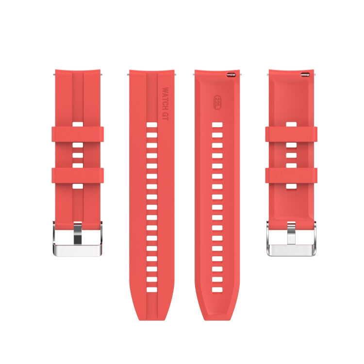 For Huawei Watch GT 2 46mm Silicone Watch Band with Silver Buckle(Red)