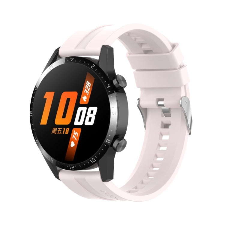 For Huawei Watch GT 2 46mm Silicone Watch Band with Silver Buckle(Quicksand Pink)
