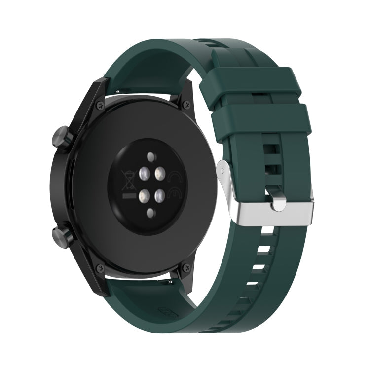 For Huawei Watch GT 2 46mm Silicone Watch Band with Silver Buckle(Dark Green)