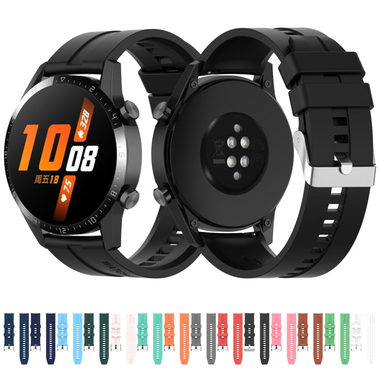 For Huawei Watch GT 2 46mm Silicone Watch Band with Silver Buckle(Black)