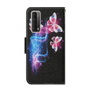 For Huawei P Smart 2021 / Y7a Coloured Drawing Pattern Horizontal Flip PU Leather Case with Holder & Card Slots & Wallet & Lanyard(Three Fluorescent Butterflies)