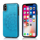 Double Buckle Mandala Pattern PU+TPU Protective Case with Card Slots & Holder & Photo Frame For iPhone X / XS(Blue)