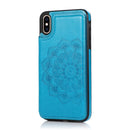 Double Buckle Mandala Pattern PU+TPU Protective Case with Card Slots & Holder & Photo Frame For iPhone X / XS(Blue)