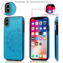 Double Buckle Mandala Pattern PU+TPU Protective Case with Card Slots & Holder & Photo Frame For iPhone X / XS(Blue)