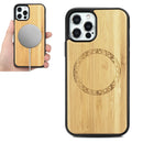 Wood Veneer Ring Embossed Magsafe Case Magnetic TPU Shockproof Case For iPhone 12 Pro Max(Bamboo)