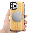 Wood Veneer Ring Embossed Magsafe Case Magnetic TPU Shockproof Case For iPhone 12 Pro Max(Bamboo)