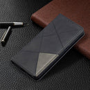 For Samsung Galaxy S21 5G Rhombus Texture Horizontal Flip Magnetic Leather Case with Holder & Card Slots(Black)