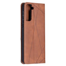For Samsung Galaxy S21+ 5G Rhombus Texture Horizontal Flip Magnetic Leather Case with Holder & Card Slots(Brown)