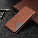 For Samsung Galaxy S21+ 5G Rhombus Texture Horizontal Flip Magnetic Leather Case with Holder & Card Slots(Brown)