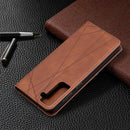 For Samsung Galaxy S21+ 5G Rhombus Texture Horizontal Flip Magnetic Leather Case with Holder & Card Slots(Brown)