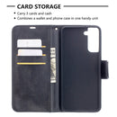 For Samsung Galaxy S21+ 5G Lambskin Texture Pure Color Horizontal Flip PU Leather Case with Holder & Card Slots & Wallet & Lanyard(Black)