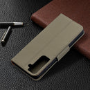 For Samsung Galaxy S21 5G Litchi Texture Pure Color Horizontal Flip Leather Case with Holder & Card Slots & Wallet & Lanyard(Grey)
