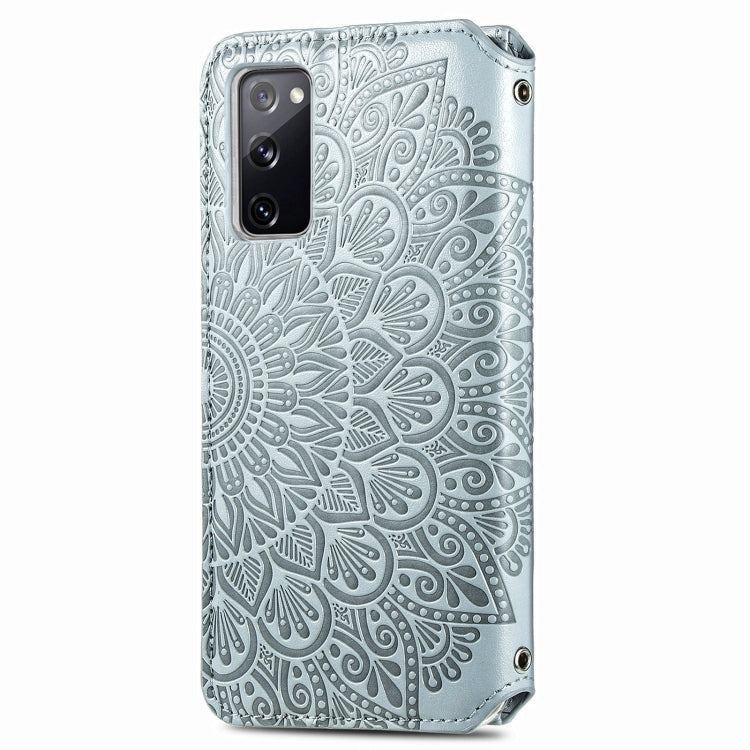 Blooming Mandala Embossed Pattern Magnetic Horizontal Flip Leather Case with Holder & Card Slots & Wallet For Samsung Galaxy S20 FE(Grey)
