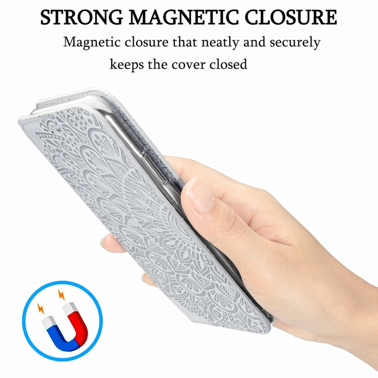 Blooming Mandala Embossed Pattern Magnetic Horizontal Flip Leather Case with Holder & Card Slots & Wallet For Samsung Galaxy S20 FE(Grey)