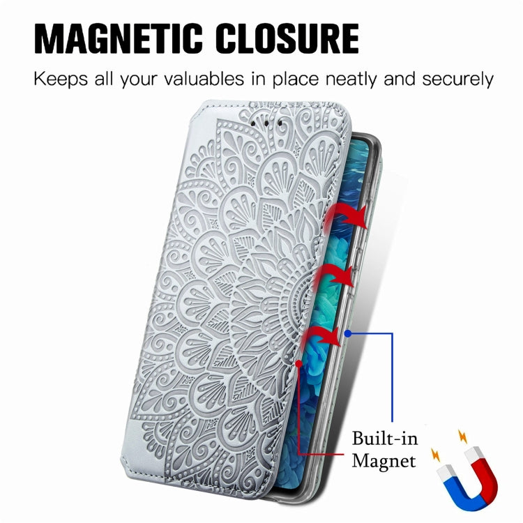 Blooming Mandala Embossed Pattern Magnetic Horizontal Flip Leather Case with Holder & Card Slots & Wallet For Samsung Galaxy S20 FE(Grey)