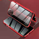 Four-corner Shockproof Anti-peeping Magnetic Metal Frame Double-sided Tempered Glass Case For iPhone 12 Pro Max(Red)