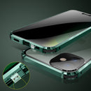 Four-corner Shockproof Anti-peeping Magnetic Metal Frame Double-sided Tempered Glass Case For iPhone 12 Pro Max(Dark Green)