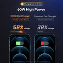 ROCK C301 60W Smart Digital Display Three Ports Car Charger(Black)