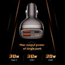 ROCK C301 60W Smart Digital Display Three Ports Car Charger(Black)