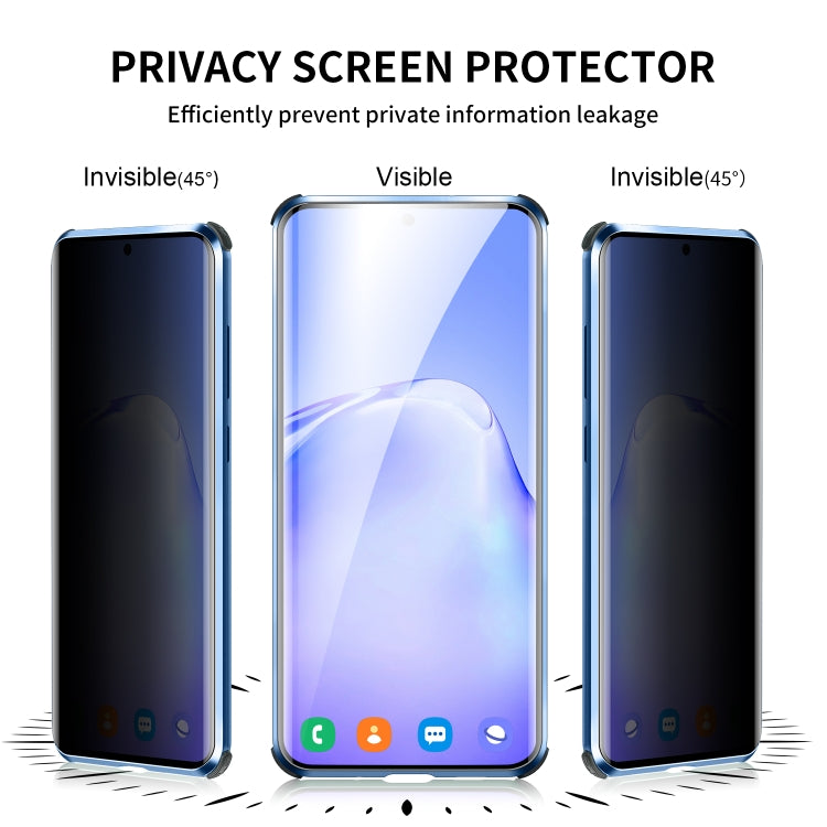 For Samsung Galaxy S20 Ultra Four-corner Shockproof Anti-peeping Magnetic Metal Frame Double-sided Tempered Glass Case(Blue)