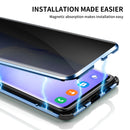 For Samsung Galaxy S20 Ultra Four-corner Shockproof Anti-peeping Magnetic Metal Frame Double-sided Tempered Glass Case(Blue)
