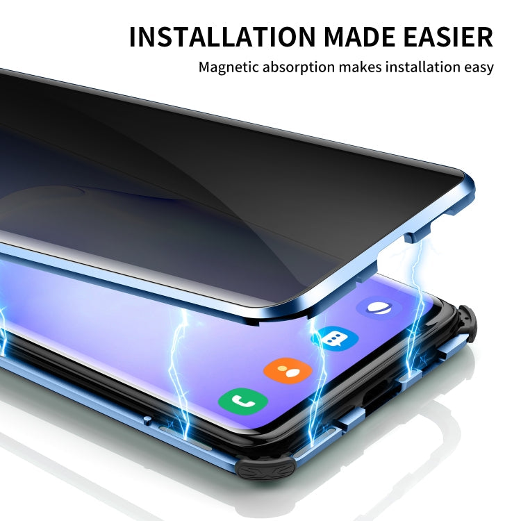 For Samsung Galaxy S20 Ultra Four-corner Shockproof Anti-peeping Magnetic Metal Frame Double-sided Tempered Glass Case(Blue)