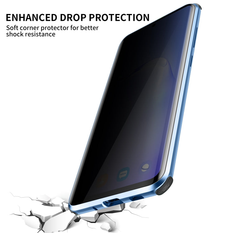 For Samsung Galaxy S20 Ultra Four-corner Shockproof Anti-peeping Magnetic Metal Frame Double-sided Tempered Glass Case(Blue)