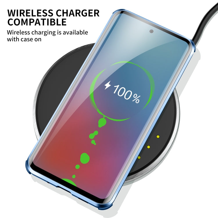 For Samsung Galaxy S20 Ultra Four-corner Shockproof Anti-peeping Magnetic Metal Frame Double-sided Tempered Glass Case(Blue)