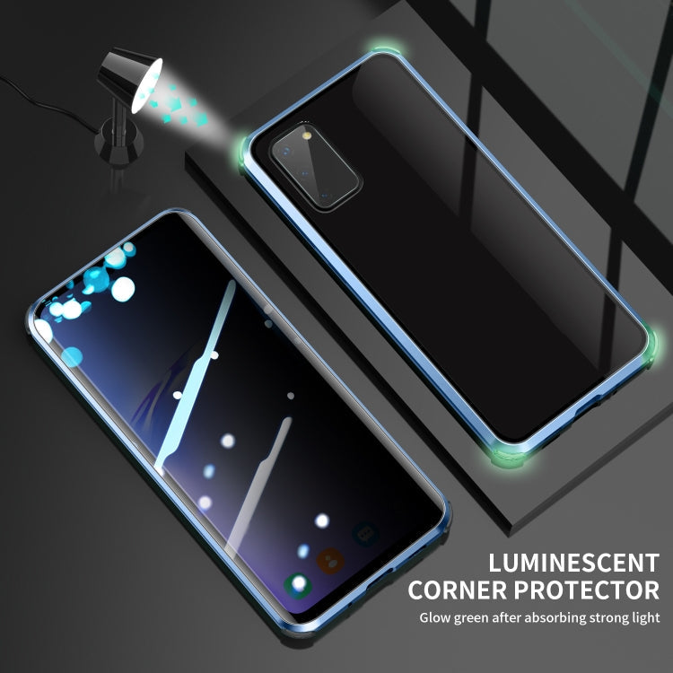 For Samsung Galaxy S20 Ultra Four-corner Shockproof Anti-peeping Magnetic Metal Frame Double-sided Tempered Glass Case(Blue)