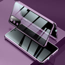 For Samsung Galaxy S20 FE 5G Four-corner Shockproof Anti-peeping Magnetic Metal Frame Double-sided Tempered Glass Case(Pink)
