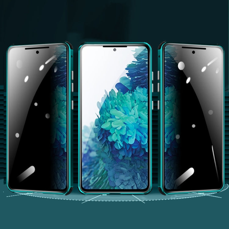 For Samsung Galaxy S20 FE 5G Four-corner Shockproof Anti-peeping Magnetic Metal Frame Double-sided Tempered Glass Case(Green)