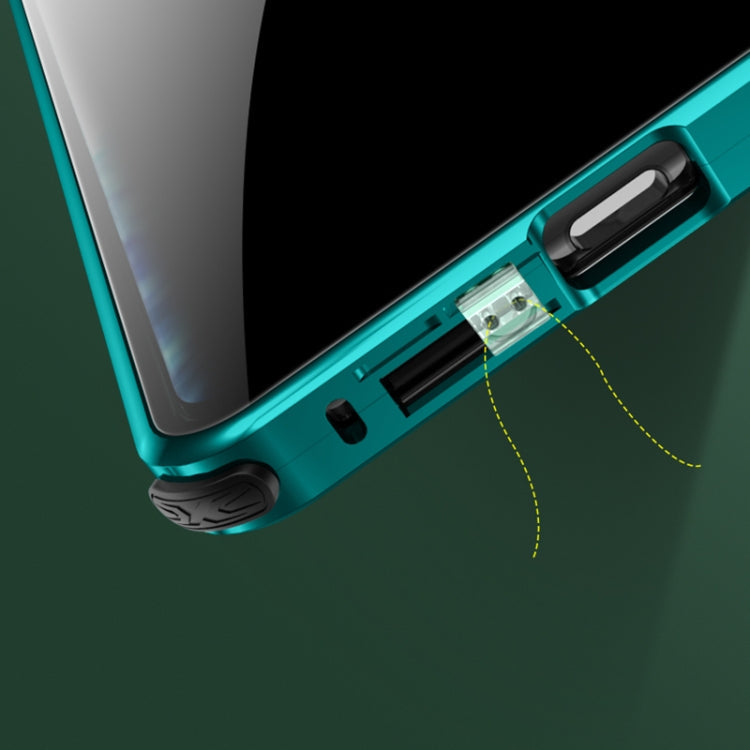 For Samsung Galaxy S20 FE 5G Four-corner Shockproof Anti-peeping Magnetic Metal Frame Double-sided Tempered Glass Case(Green)