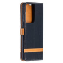 For Samsung Galaxy S21 Ultra 5G Color Matching Denim Texture Horizontal Flip Leather Case with Holder & Card Slots & Wallet & Lanyard(Black)