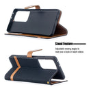For Samsung Galaxy S21 Ultra 5G Color Matching Denim Texture Horizontal Flip Leather Case with Holder & Card Slots & Wallet & Lanyard(Black)
