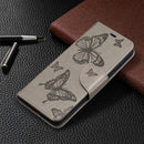 For Samsung Galaxy S21 5G Embossing Two Butterflies Pattern Horizontal Flip PU Leather Case with Holder & Card Slot & Wallet & Lanyard(Grey)