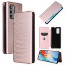 For LG Wing 5G Carbon Fiber Texture Magnetic Horizontal Flip TPU + PC + PU Leather Case with Card Slot(Pink)