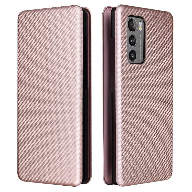 For LG Wing 5G Carbon Fiber Texture Magnetic Horizontal Flip TPU + PC + PU Leather Case with Card Slot(Pink)