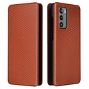For LG Wing 5G Carbon Fiber Texture Magnetic Horizontal Flip TPU + PC + PU Leather Case with Card Slot(Brown)
